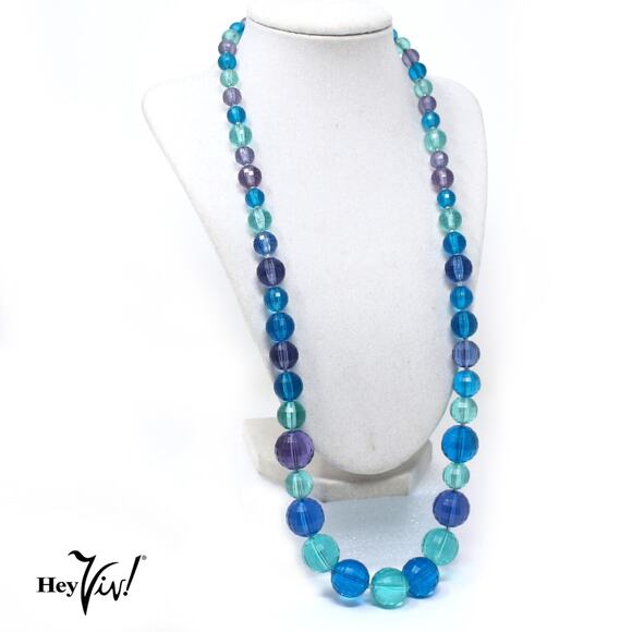 Vintage Blue Aqua Purple Faceted Bead Necklace Graduated Style 28" Long- Hey Viv - Picture 5 of 7